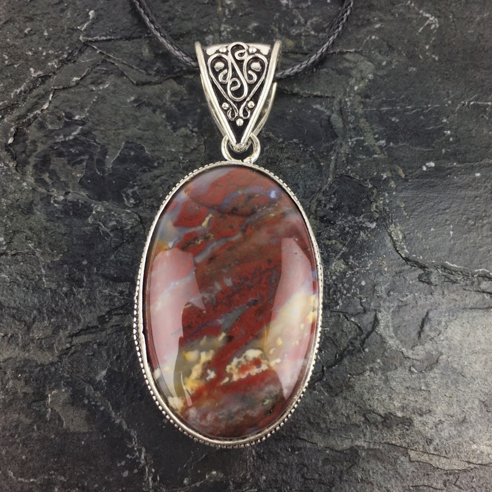 New Moss Agate Stone Silver Pendant Necklace